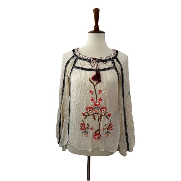 Free People FP Womens Boho Floral Embroidered Top Long Sleeve S Small - Picture 1 of 8
